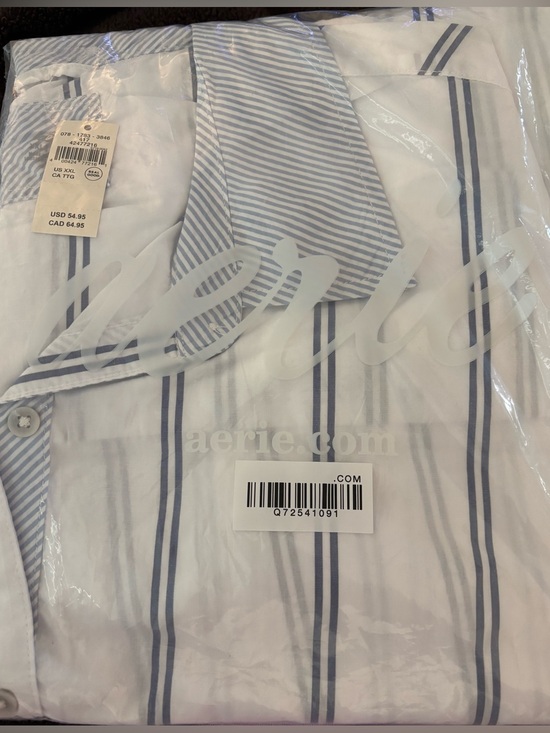 aerie Tops - AERIE White Button-Down Shirt w/ slate blue    stripes.